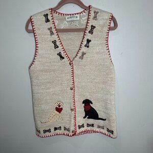 Orvis Puppy And Bones Cotton Knit Vest Size Medium Dog Bones Embroidered